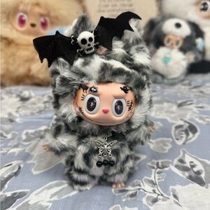 Custom Labubu black and white leopard cat with magnetic tail. LAST ONE!!